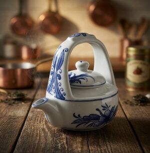 Chinoiserie Style Small Ceramic Teapot - Blue and White Hand Painted Floral